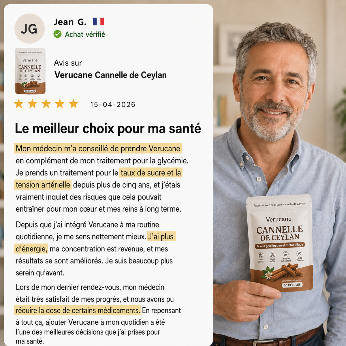 Avis client vérifié 5 étoiles de Jean G. sur Verucane Cannelle de Ceylan